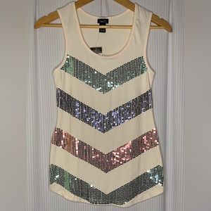 Rue21 - Cream Tank Top With Tricolour Sequin Detail - Small